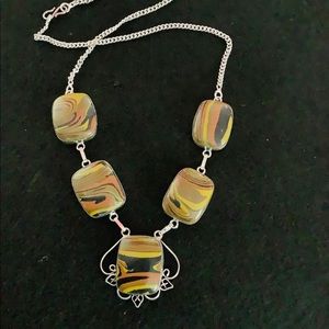 NEW Rainbow Calsilica 925 Sterling Silver Necklace